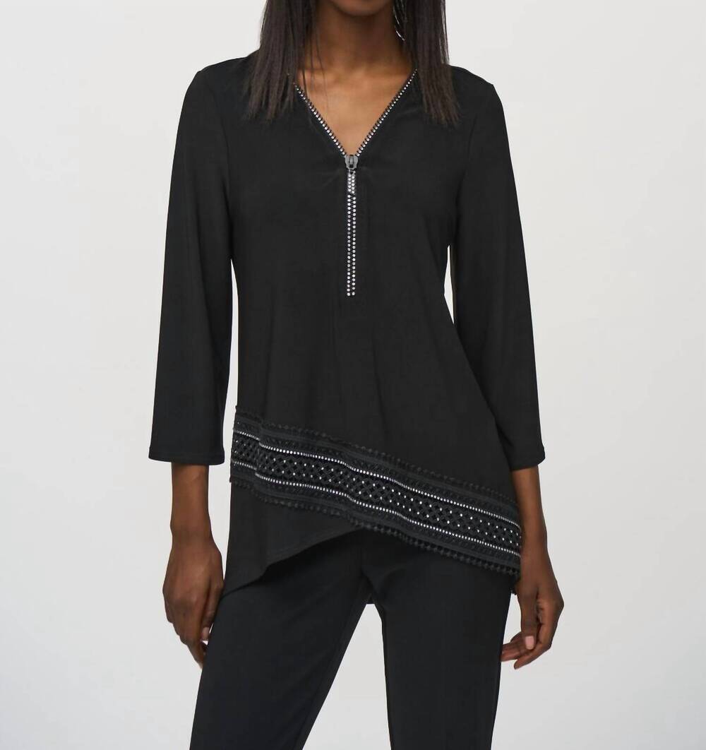 NEW JOSEPH RIBKOFF chic zipper v-neck top in black